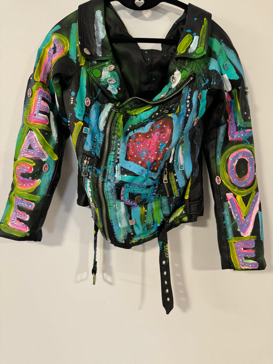 Peace & Love off the shoulder Leather Jacket 1:1